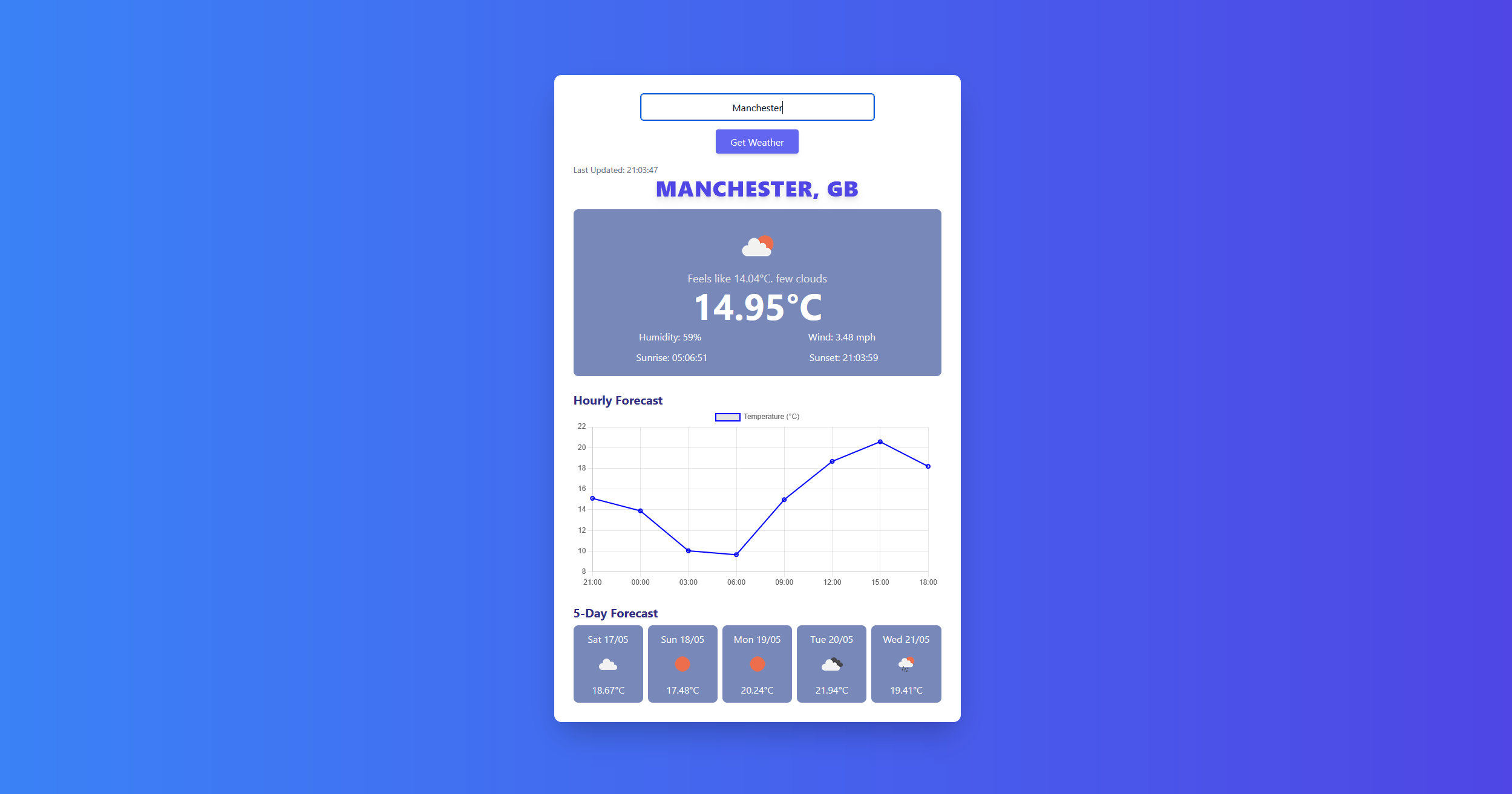 Weather Tracker UI screenshot